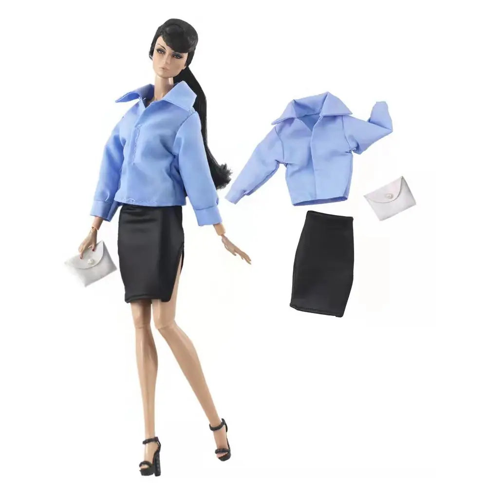 

1/6 Cosplay Office Lady Work Wear Blue Shirt Top Skirt For Barbie Doll Clothes Outfits Set 11.5" BJD Dolls Accessories Girl Gift