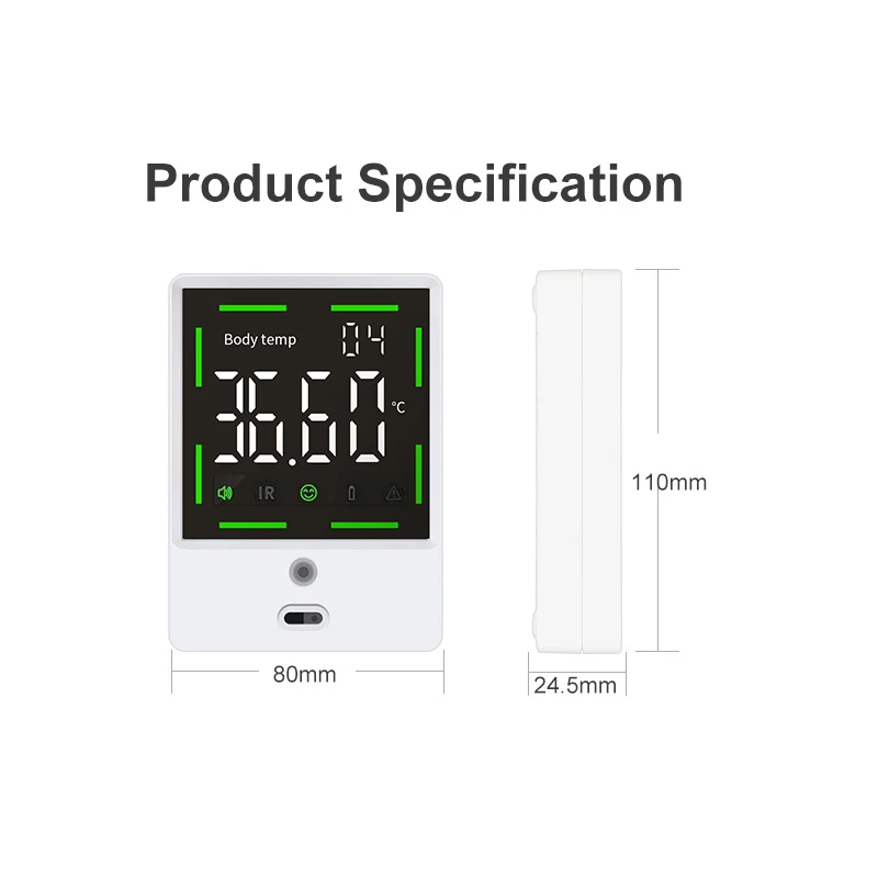

Tricolor Wall Mount body thermometer Non-Contact Forehead Infrared Thermometer Body Temperature test High temperature alarm