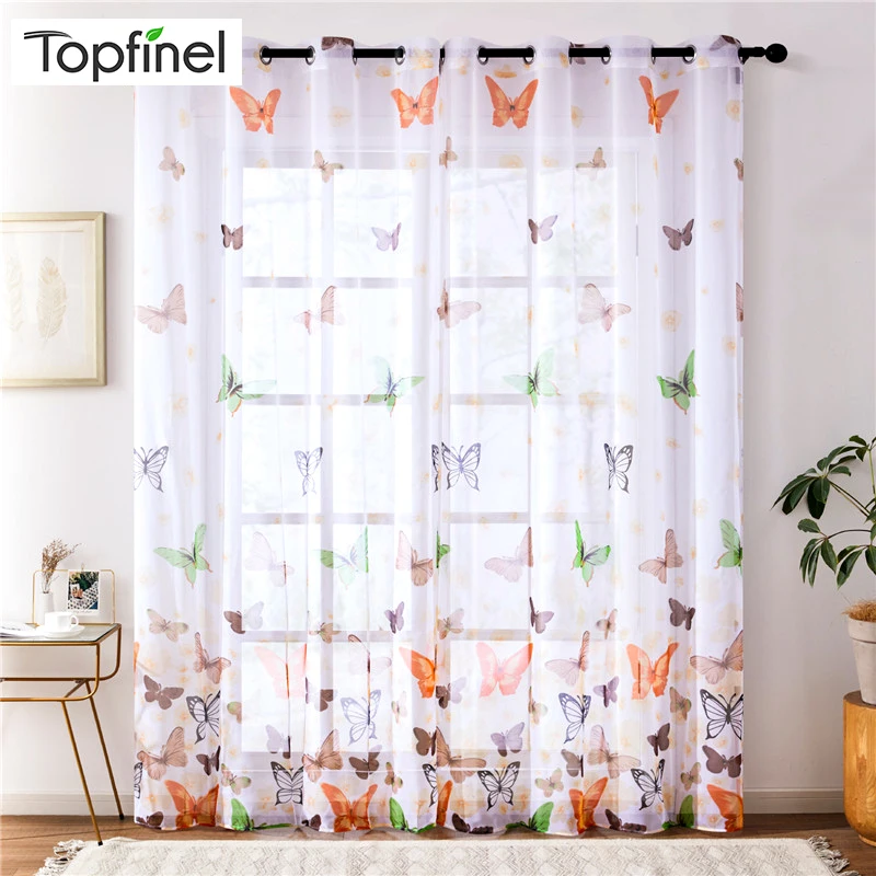 Topfinel прозрачные шторы с бабочками для гостиной спальни красочные вуали кухонные