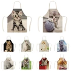 Кухонные фартуки с милым принтом кошки, льняные фартуки для мужчин и женщин, инструменты для домашней уборки WQ013