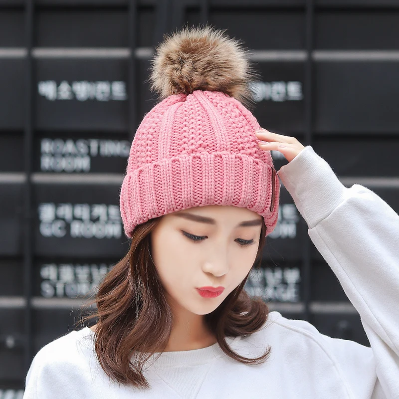 Модные мягкие Меховые шапки GOUTER с помпоном женская утепленная вязаная шапка