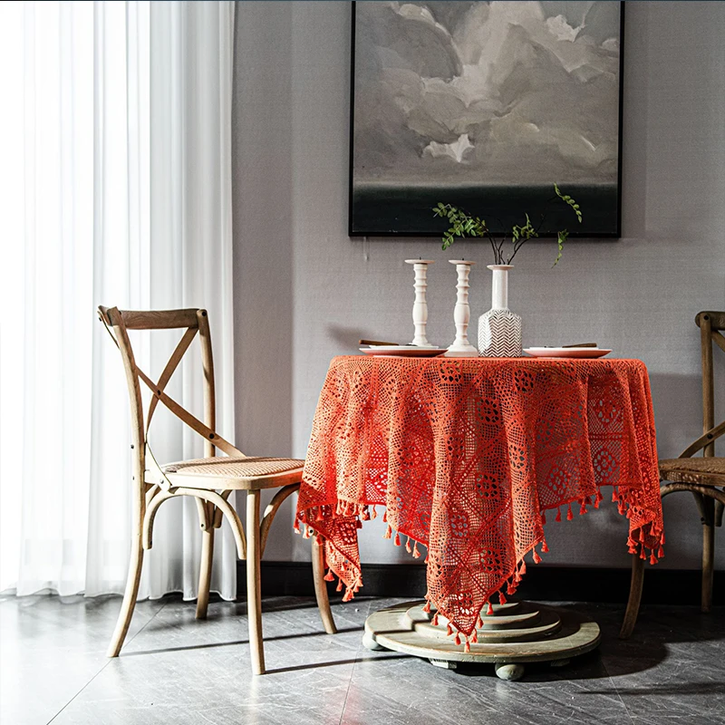 

Green Round Tablecloth Knitted Hollow Literary Coffee Table Cover Table Cover Background Cloth Christmas home decoration