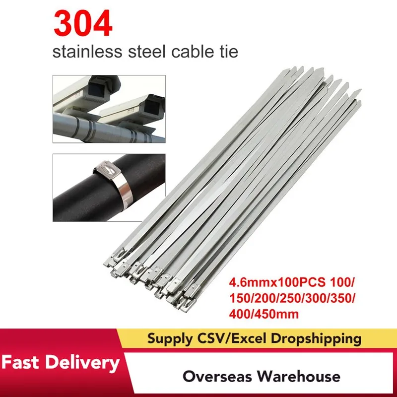 

100PCS STAINLESS STEEL METAL CABLE TIES TIE ZIP WRAP tainless Steel Cable twist Ties Locking Metal Zip-Exhaust Wrap Coated