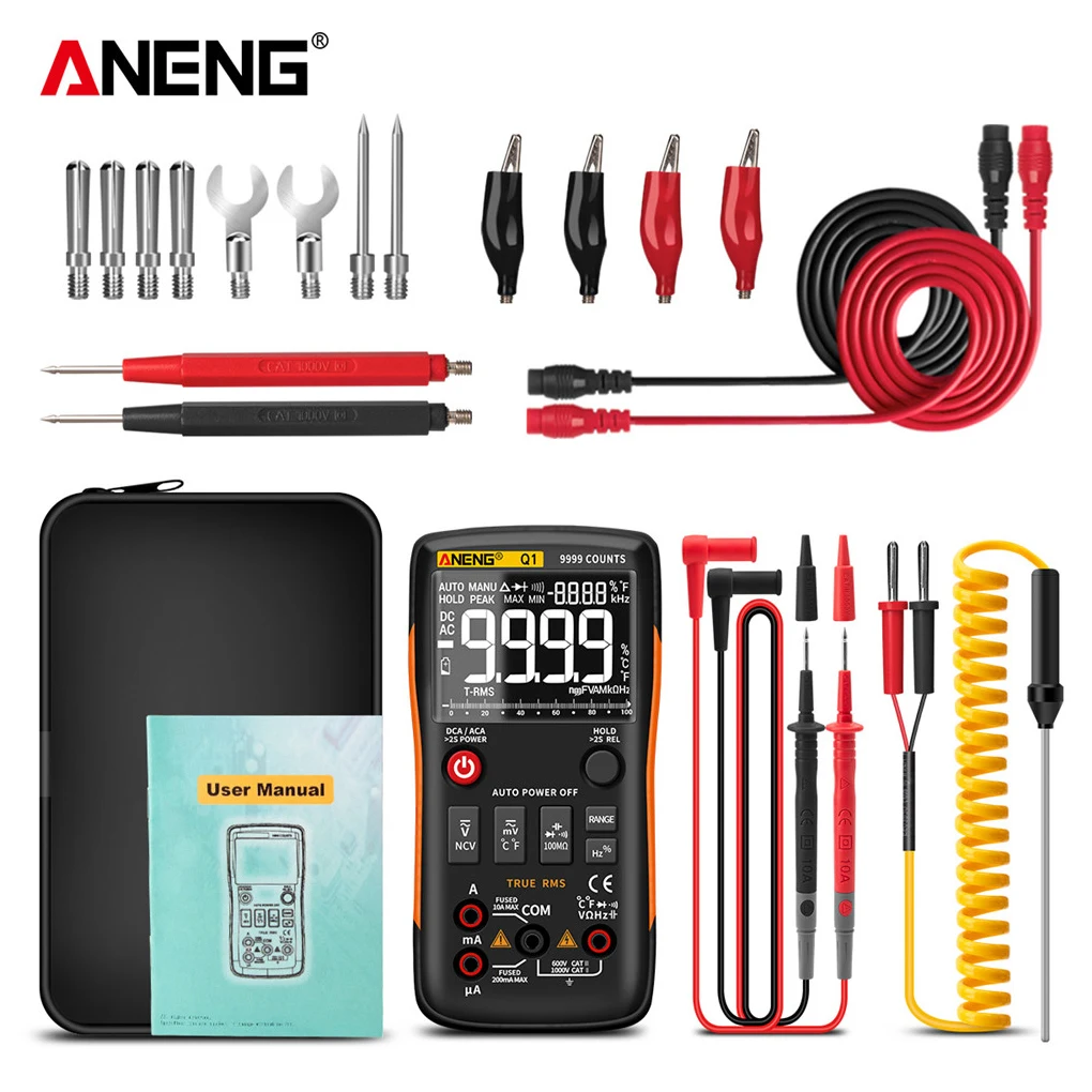 

ANENG Q1 Digital Multimeter Backlight Tester Meter Repairing Electronic Battery Operated Detector with Bracket Red
