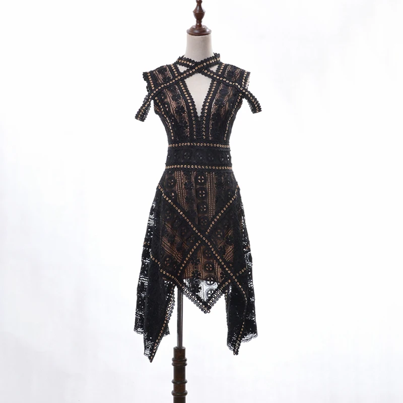 TWOTWINSTYLE Hollow Out Dress Women Summer V Neck Sleeveless Backless Tunic High Waist Asymmetrical Party Dresses Female