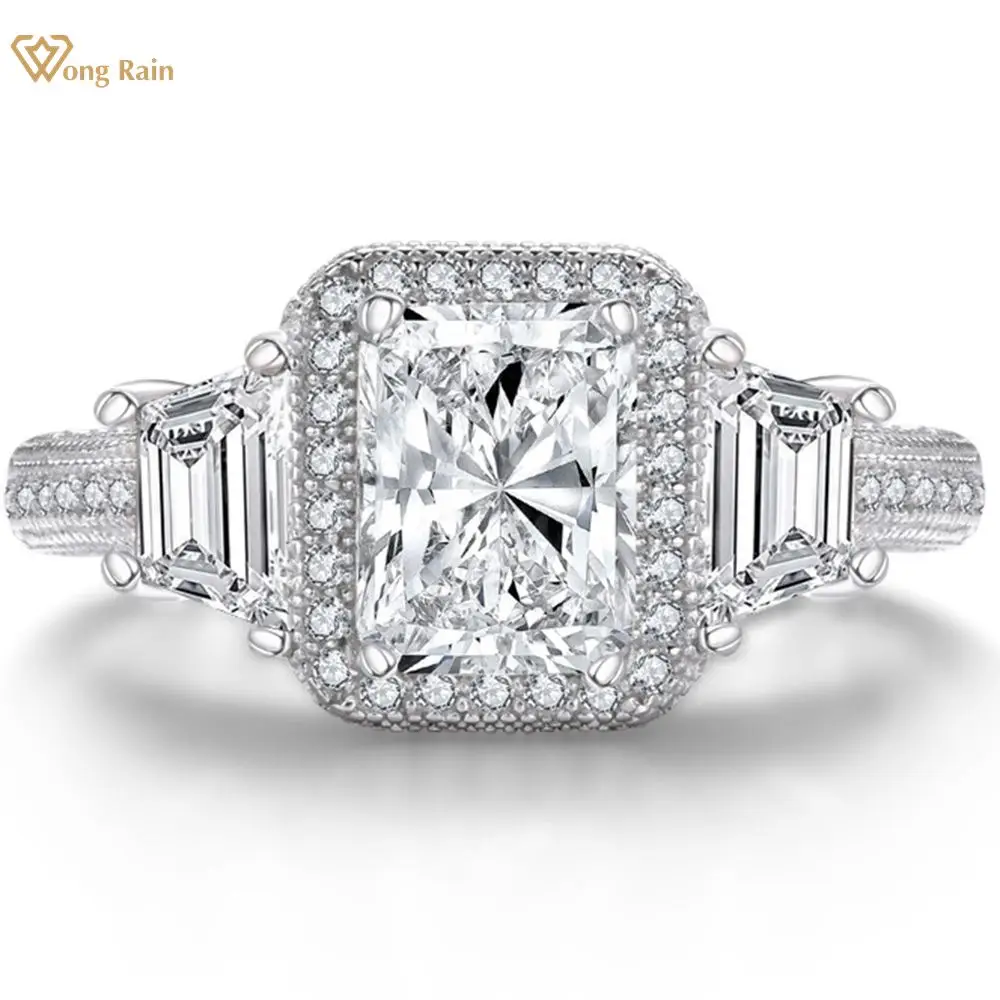 

Wong Rain 925 Sterling Silver Created Moissanite Princess Cut Gemstone Wedding Engagement Diamonds Ring For Women Fine Jewelry