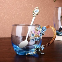 color enamel flower tea cup mug coffee milk breakfast cup home heat resistant glass teacups