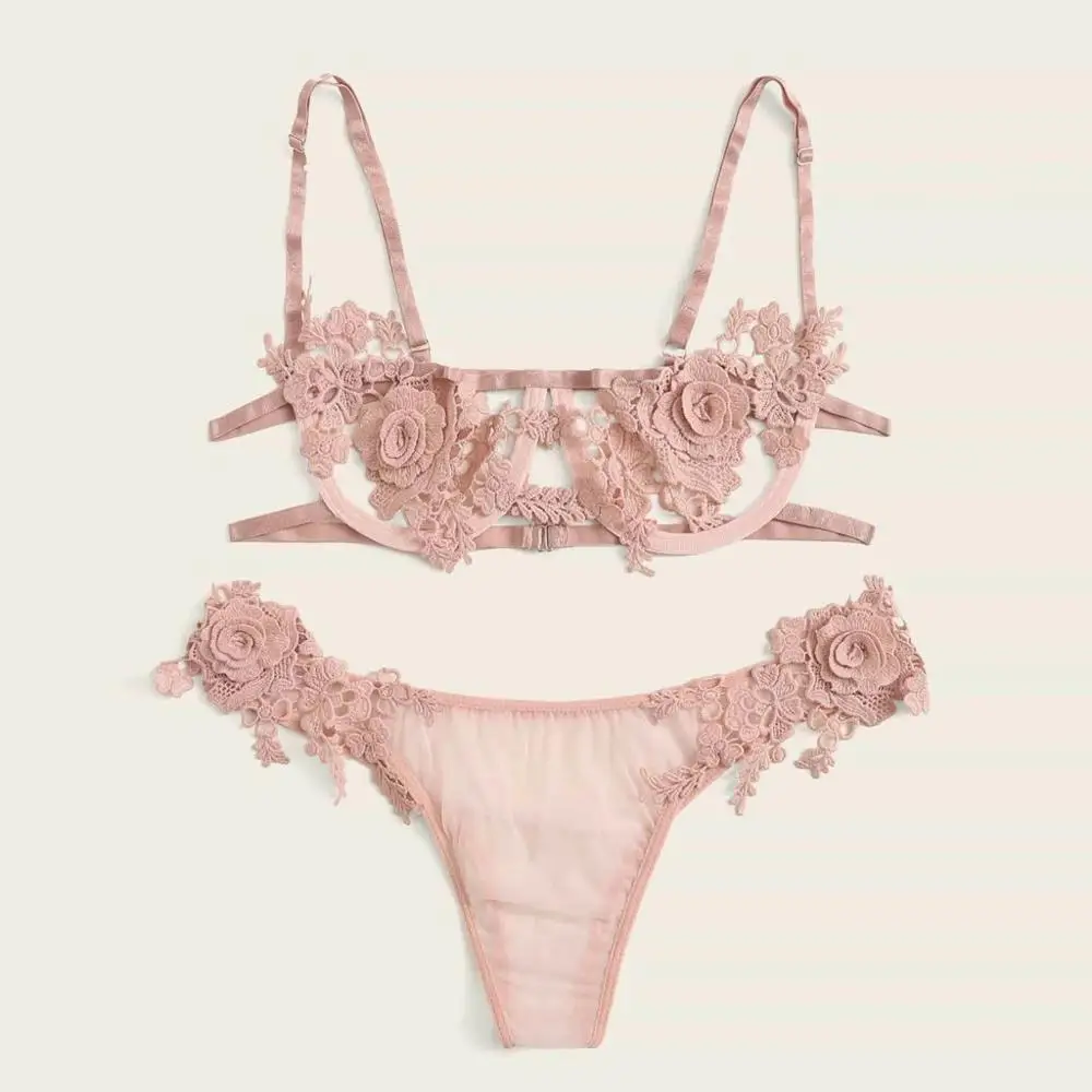 Erotic Underwear Sexy Lace Temptation Three Point Lingerie With Steel Ring lenceria lace underwear set lingerie bra *P | Тематическая