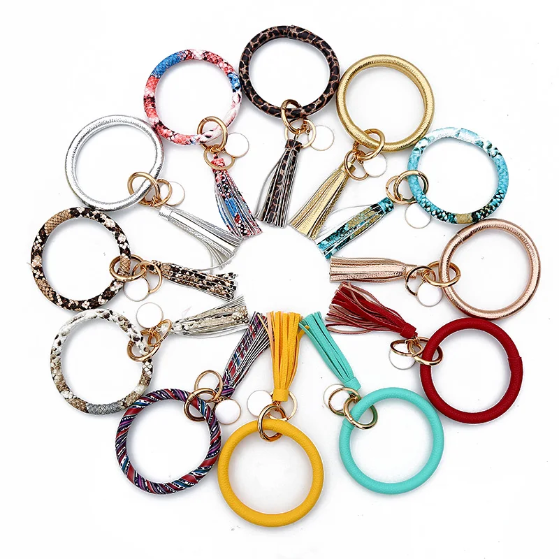 Новинка модный многоцветный брелок для ключей из искусственной кожи с круглыми