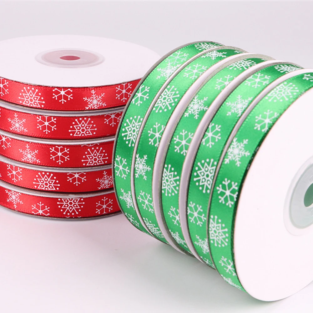 22 м Рождественская Снежинка атласная лента с принтом полиэфир Прочный DIY подарок