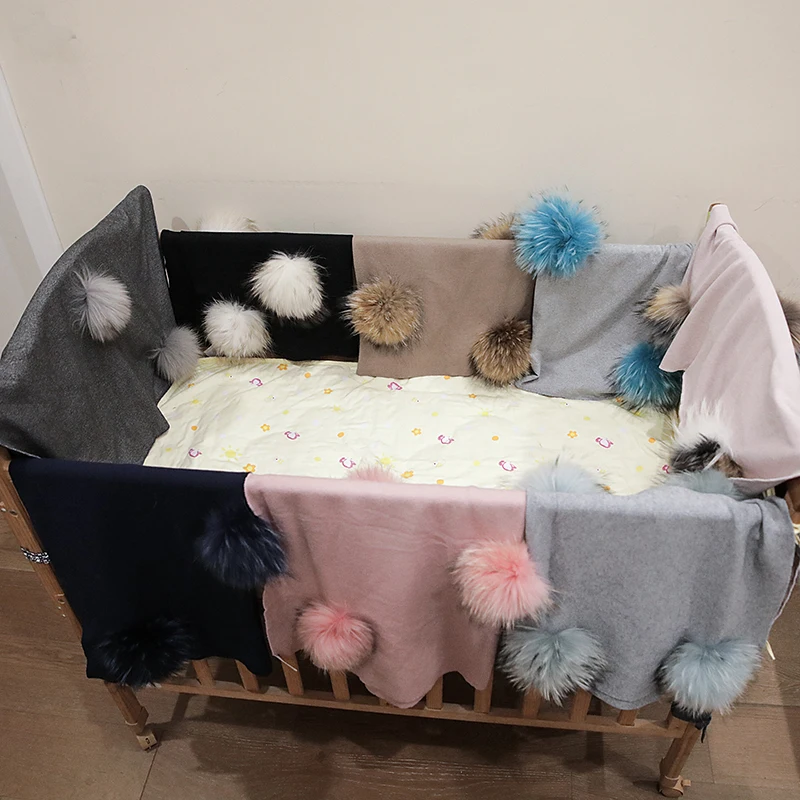 

Newborn Cashmere Swaddling Kids Baby Soft Warm Blanket Travel Sleeping Blanket With 15cm Real Fur Pompom Bedding Swaddles Wrap