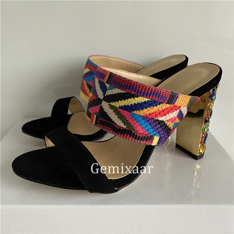 Плетеные разноцветные сандалии с одним ремешком женские Роскошные замшевые на