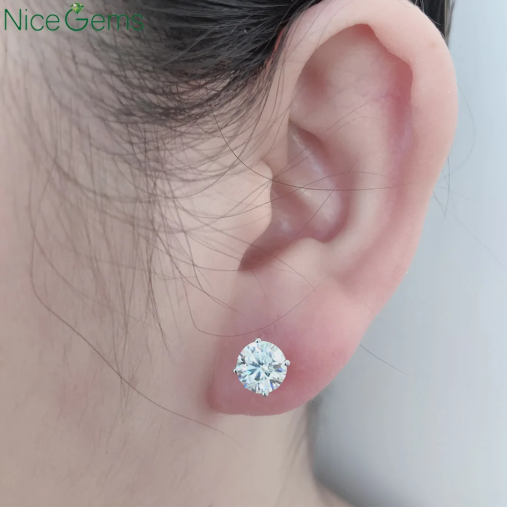 Серьги-гвоздики Genuine14K из белого золота 585 пробы 2 0ctw D с круглыми бриллиантами