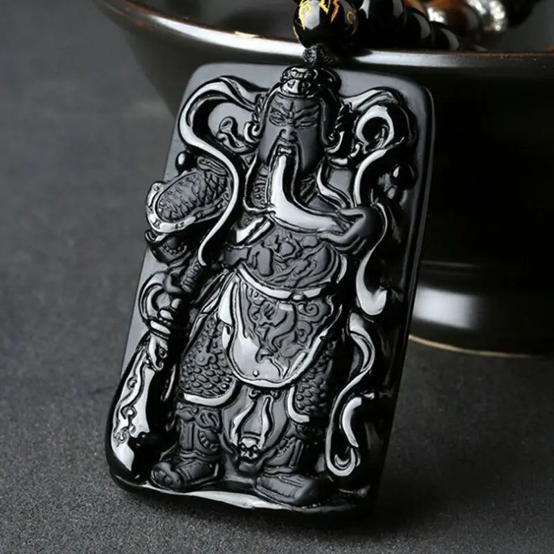 Ожерелье из черного обсидиана натурального камня С Вырезанным кулоном в виде