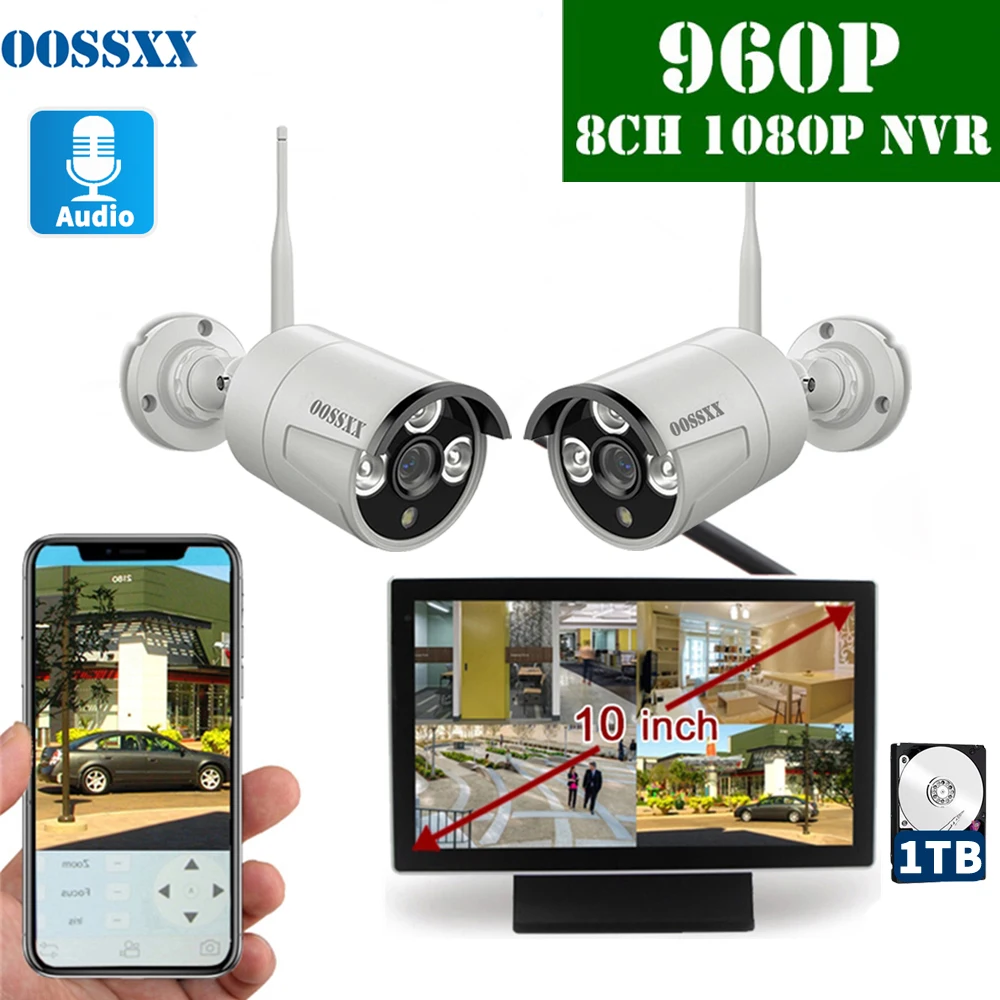 Камера видеонаблюдения OOSSXX беспроводная камера безопасности 8 каналов 1080
