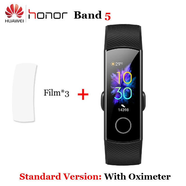 Band5 Black n 3Flm Умный Браслет huawei Honor Band 4 5 Amoled, цветной сенсорный экран 0,95 дюйма, для плавания, для обнаружения сердечного ритма, сна - Color: Band5 Black n 3Flm