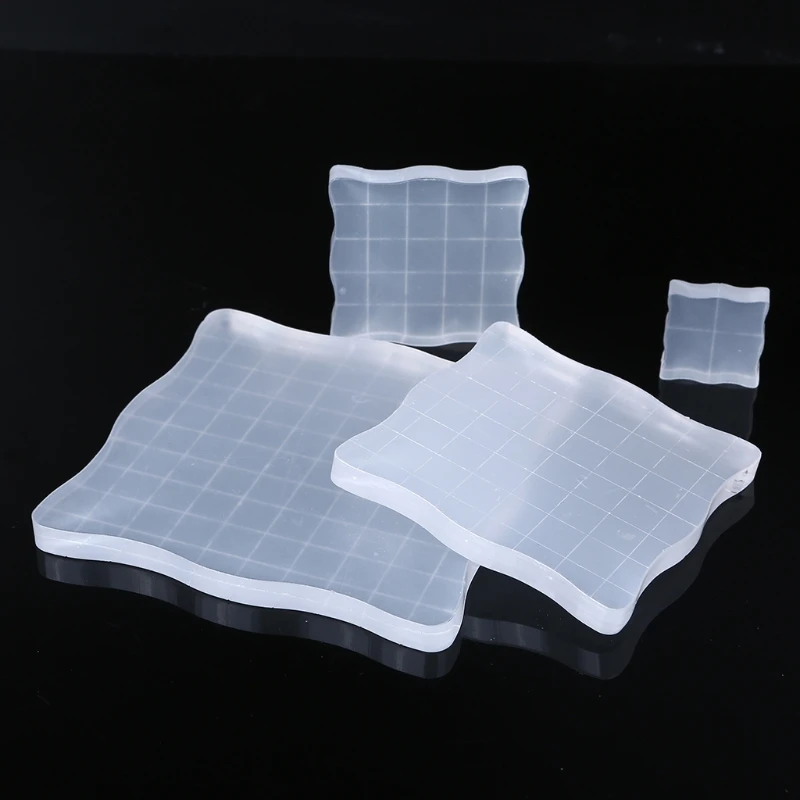 

4pcs Stamp Blocks with Grid Grip Handle Acrylic Clear Essential Stamping Tools Set for Scrapbooking