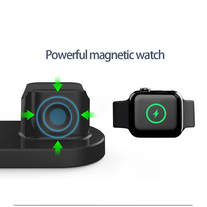 Estaci&oacute;n de carga inal&aacute;mbrica 3 en 1, soporte de carga r&aacute;pida QI de 15W para Apple, iPhone 12/11/8 Pro Max, AirPods, iWatch, Samsung-5