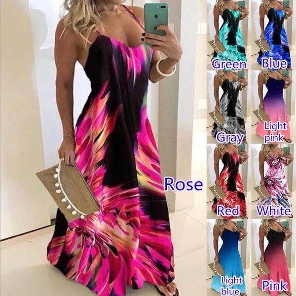 Женское платье на бретельках, летнее разноцветное платье без рукавов с цветочным принтом, пляжные юбки с глубоким V-образным вырезом от AliExpress WW