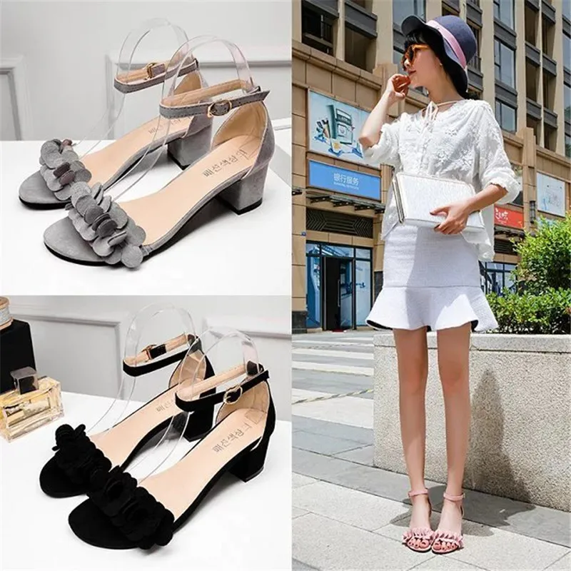 

Gladiator Sandals Summer Office High Heels Shoes Woman Buckle Strap Pumps Casual Women Shoes Plus Size 34-40