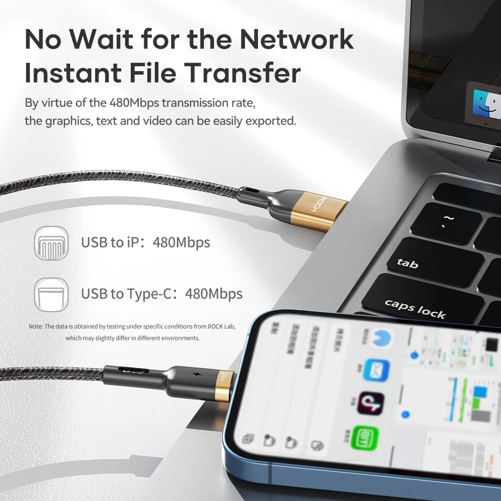 ROCK-Cable tipo C 3 en 1 para iPhone, Cable Micro USB de carga r&aacute;pida de 100W para ordenador port&aacute;til, Macbook Pro, Cable de sincronizaci&oacute;n de datos para iPhone 13, 12, 11 Pro Max-4
