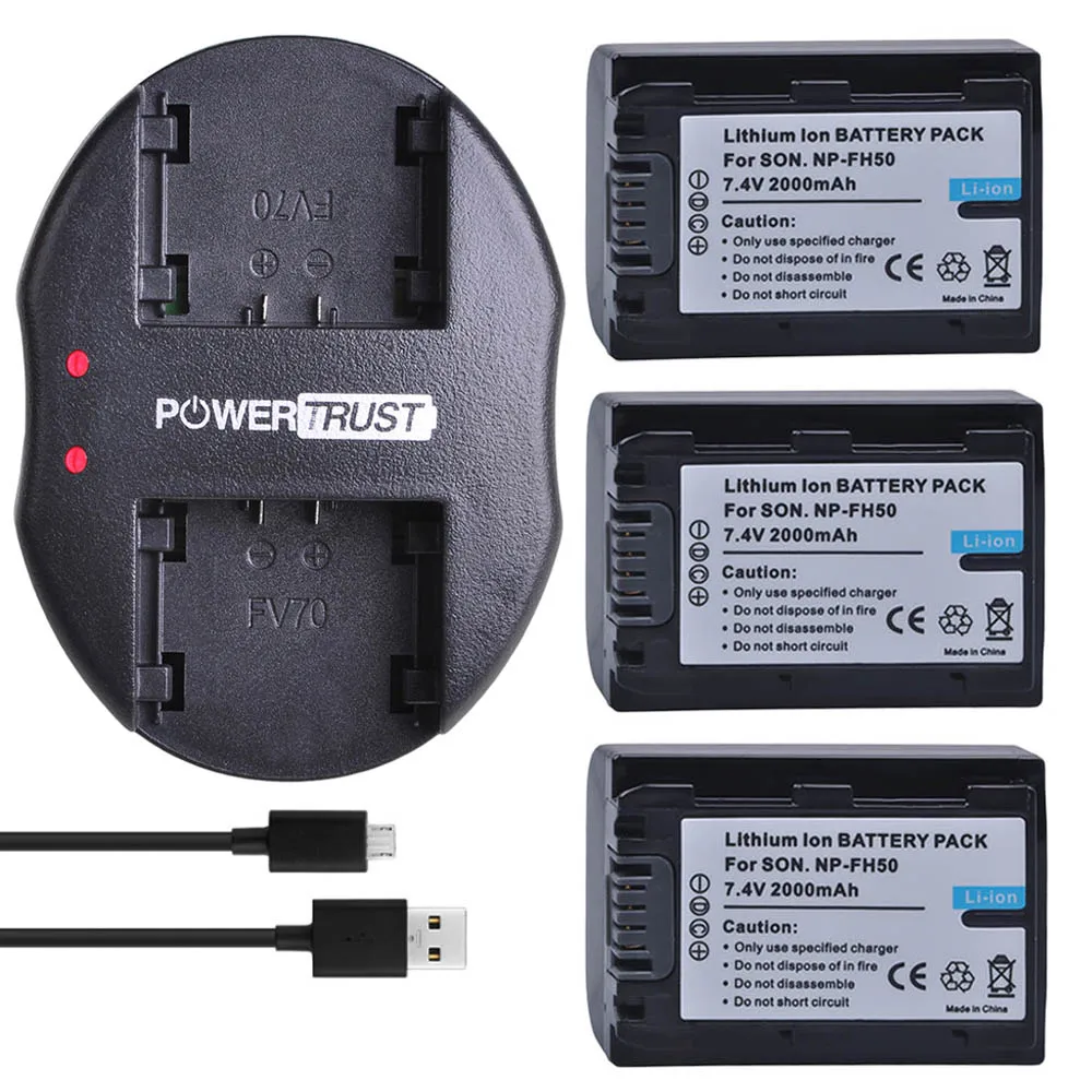 3Battery and Charger 2 шт. 2000 мА/ч, NP-FH50 NP FH50 батареи+ Dual USB Зарядное устройство для sony A230 A330 A290 A390 DSC-HX1 HX100 HX200 HDR-TG1E TG3 TG5 TG7 - Цвет: 3Battery and Charger