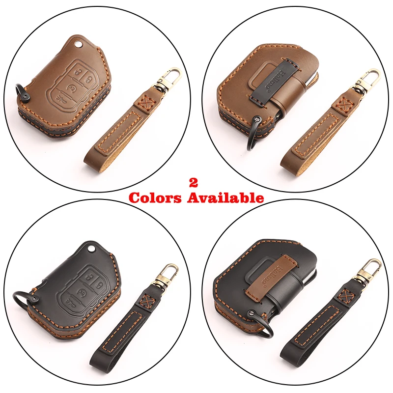 

QHCP Car Key Shell Bag Protector Hand Stitching Key Case Cover Cowhide Leather Elegant For Jeep Wrangler JL 2018 19 2020 Fashion