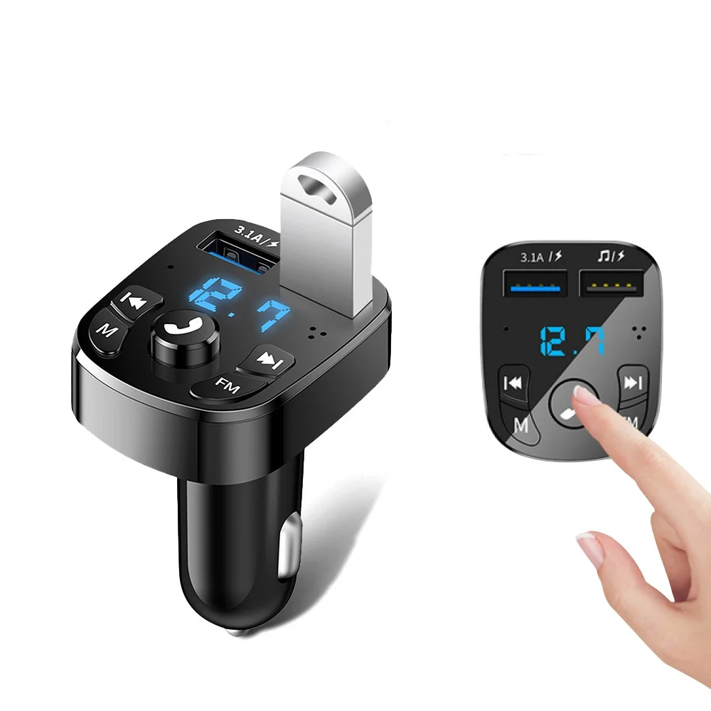 

Car Handsfree Bluetooth 5.0 Car Fm Transmitter Kit Mp3 Modulator Wireless Player Dual Handsfree Audio Receiver Usb Quick Charger