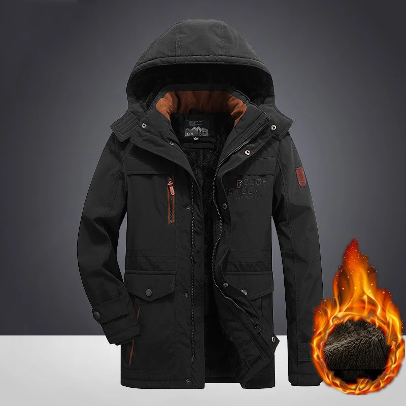 Large Size M-6XL Winter Parkas Jacket Men Military Hooded Collar Windbreaker Men Coats Jaqueta Masculina Wool Liner Warm Parkas