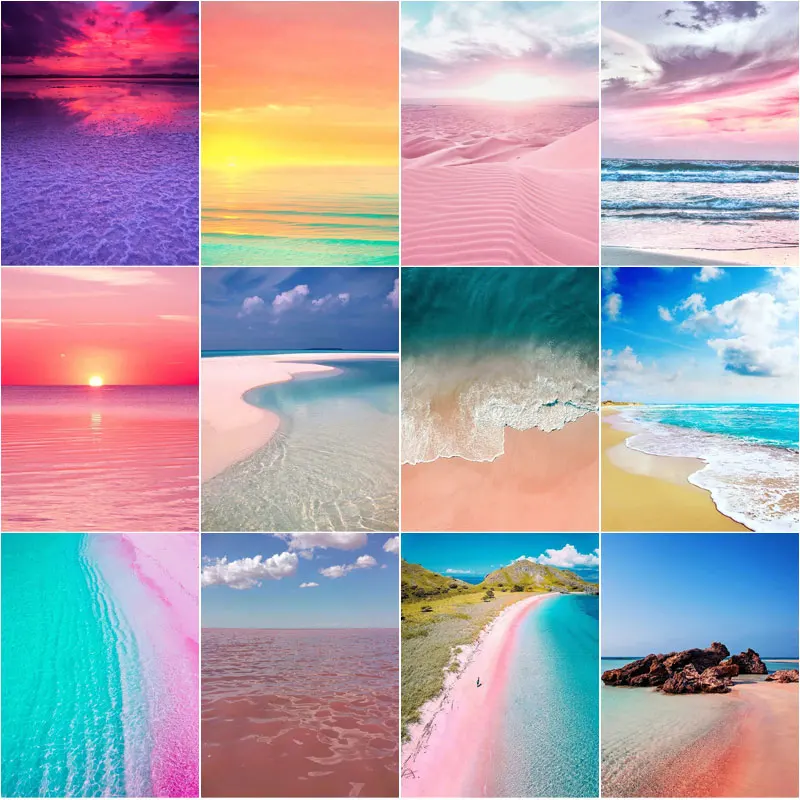 

Diy 5D Diamond Painting Pink Beach Sunset Poster Picture Landscape Mosaic Cross Stitch Set Crafts Home Decoration Handmade Gift