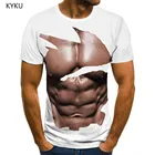 Мужская футболка с принтом KYKU, белая футболка с коротким рукавом и принтом мышц живота, одежда для аниме