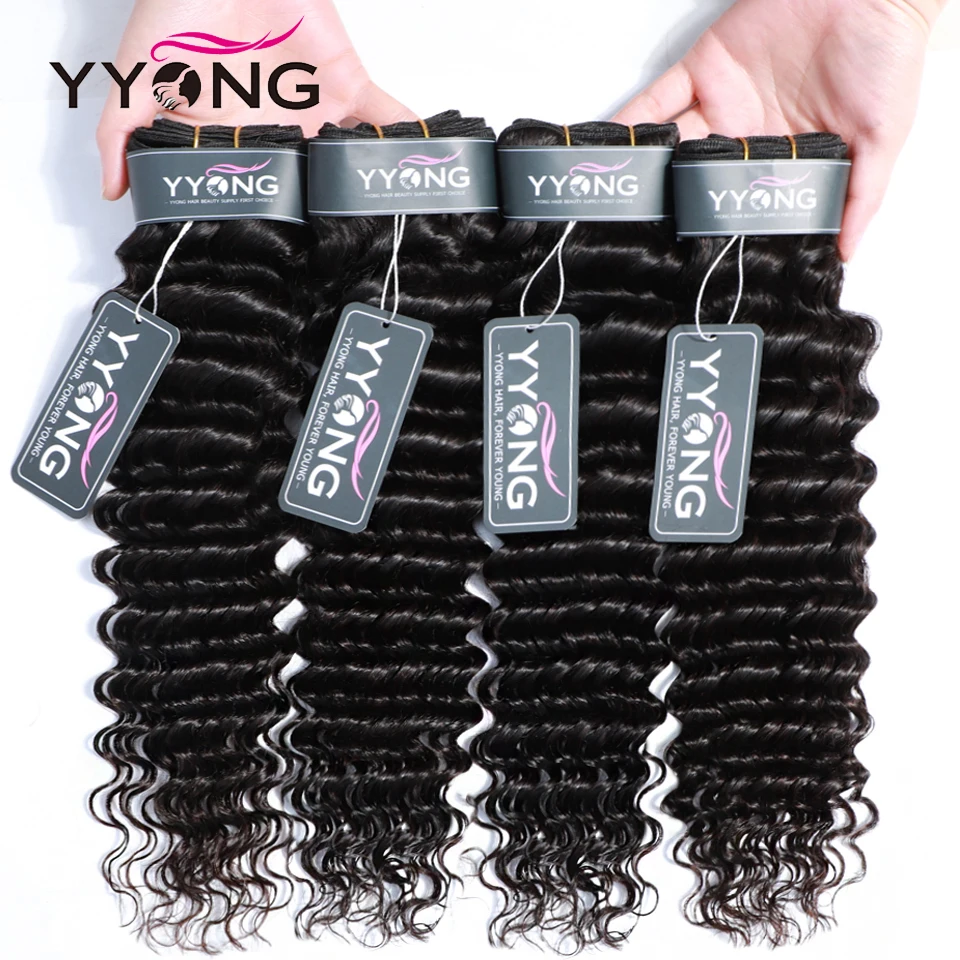 

Yyong Hair 4 Bundle Deals Brazilian Deep Wave Hair Extensions 8-30 Inch Can Be Colored 100% Remy Human Hair Weave Natural Color