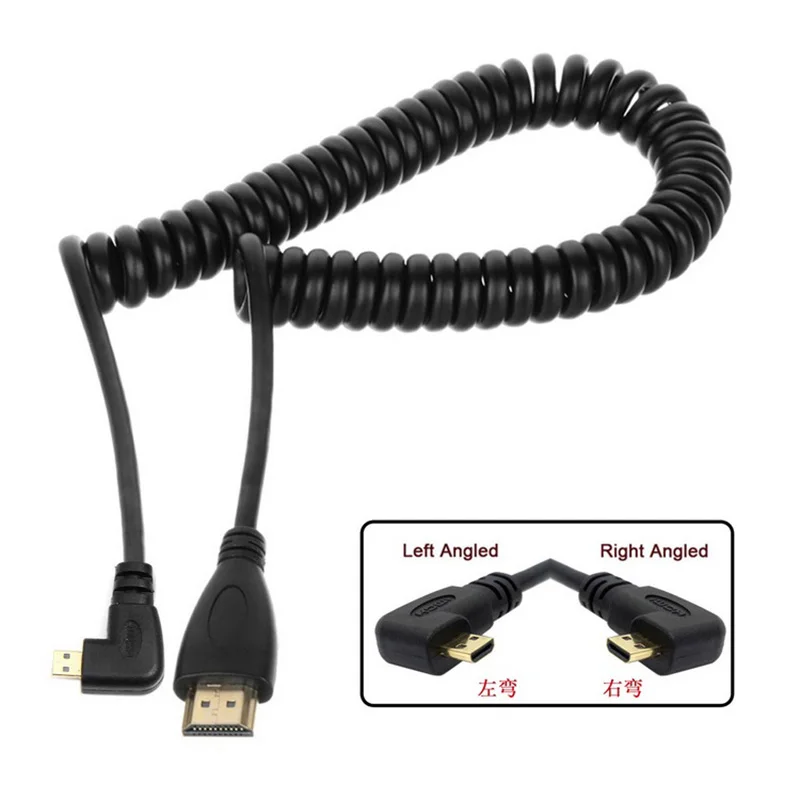 Эластичный пружинный левый и правый угловой 90 градусов Micro HDMI к Мужской HDTV кабель