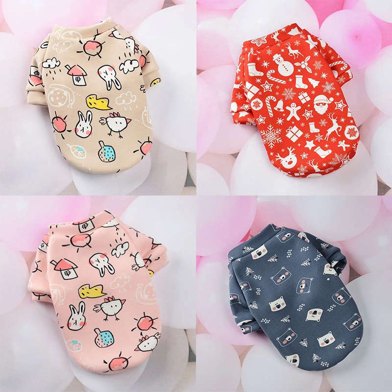 

Christmas Hoodies Dog Clothes Winter Warm Pet Dog Jacket Coat Two-legged Sweater For Cat Dogs Puppy Cartoon Printed Pet Supplies