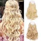 XUANGUANG 24-дюймовые синтетические термостойкие волосы для наращивания на рыбьей леске без зажима для наращивания, Длинные прямые волнистые волосы для наращивания