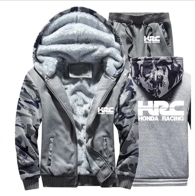 

Hoodies Men HRC race motorcycle Car Logo Mens Hoodies Suit Winter Thicken Warm Fleece Zipper Tracksuit Mens Jacket Pants sets