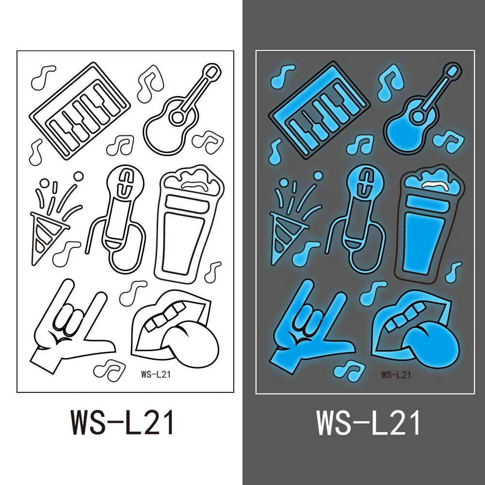 

Tattoo Stickers Music Festival Party Waterproof Temporary Fake Tattoos Glow Blue Paste on Face Arm Leg for Body Art Sticker