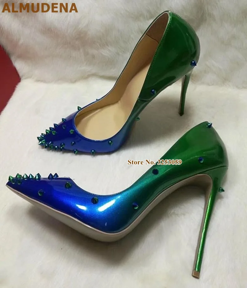 12cm heel as picture ALMUDENA/пикантные женские модельные туфли-лодочки с заклепками и острым носком; цвет белый, черный; Туфли-гладиаторы с золотыми заклепками; туфли-лодочки на шпильке 10 см, 12 см - Цвет: 12cm heel as picture