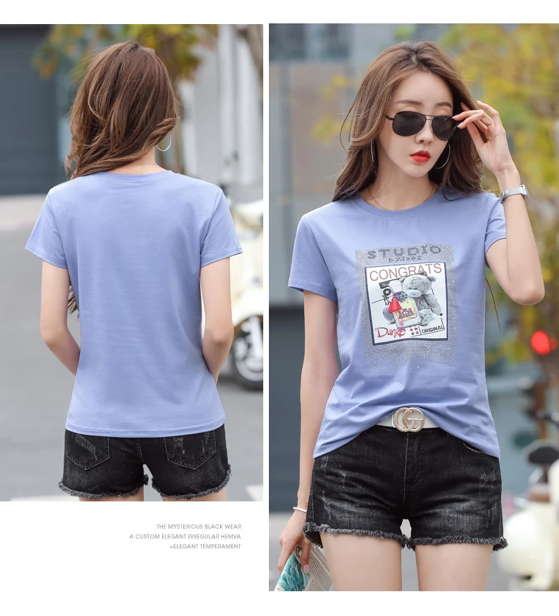 

Houthion Women's Oversized T-shirt Crop Top Printed Tees New Short Sleeve Tops Loose Plus Size Bear Lady T Shirt Tshirt Cotton