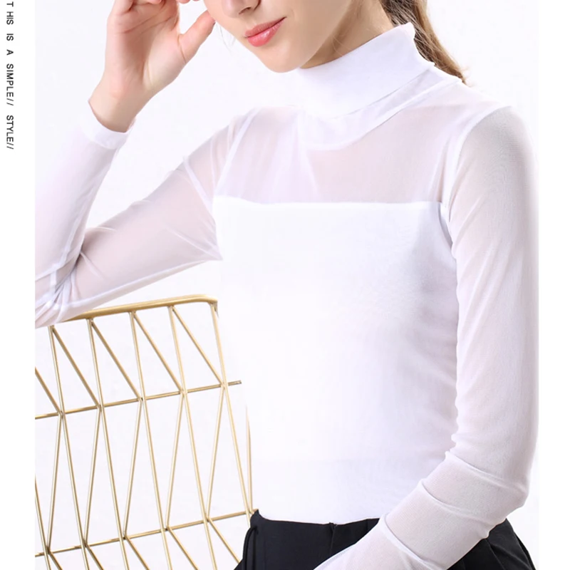 Осень-зима 2019 водолазка с длинными рукавами блузка белая или черная сетка