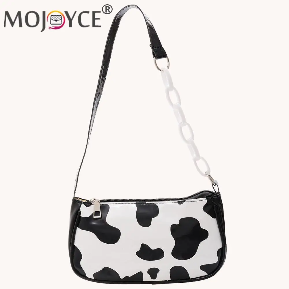 

Casual Retro Mini Shoulder Bag Cow Pattern Printing PU Leather Shoulder Underarm Bag Vintage Purse Tote Handbag