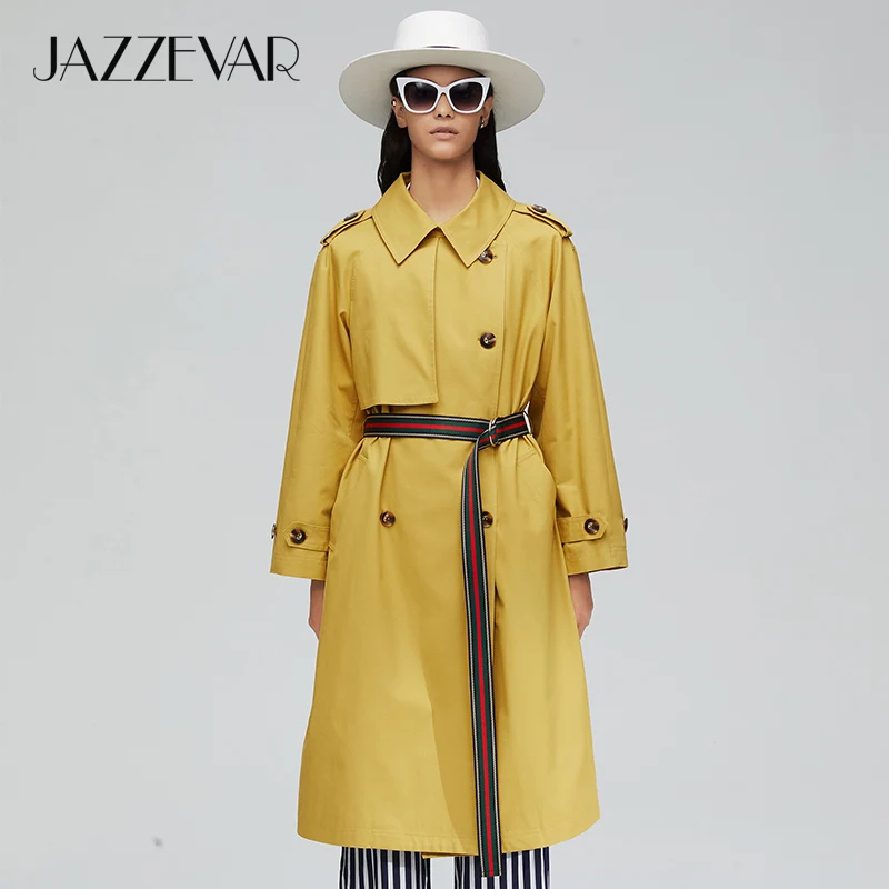 JAZZEVAR Новое поступление осенний плащ хаки пальто женский модный стиль х-длинная хлопковая свободная одежда с поясом топ женская одежда для осень