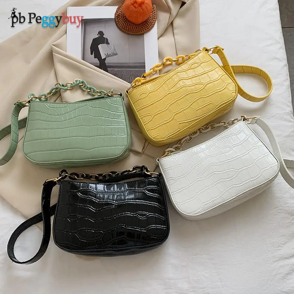 

Fashion Women Stone Pattern PU Leather Chain Shoulder Underarm Bag Ladies Casual Solid Color Small Handbag Purse For Women 2021