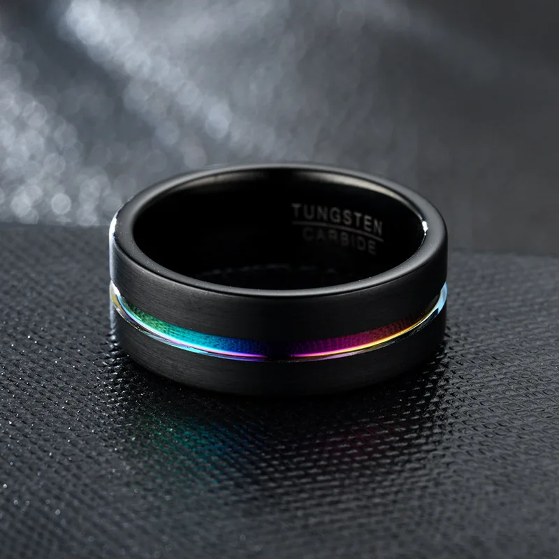 

8MM Fashion Ring for Men High End Stainless Steel Black Colorful Trendy Hip Hop Punk Unisex Casual Wedding Fashion Gift Jewelry