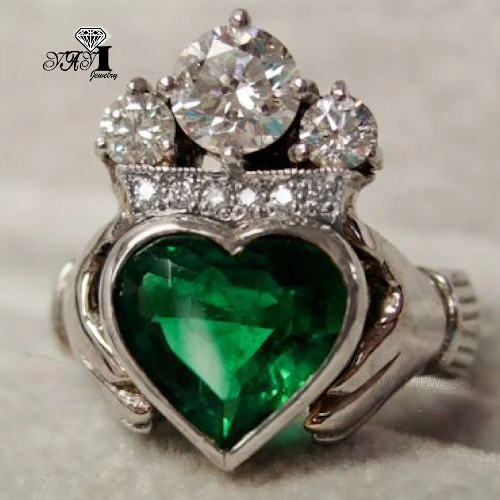 

Wholesale YaYI Jewelry Fashion Princess Cut 6 CT 8*8mm Green Cubic Zirconia Silver Color Engagement Wedding Party Heart Rings