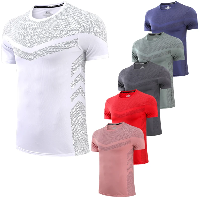 Men Jogging T Shirt Quick Dry Breathable Skinny Running Gym Soccer Male Jersey 3D Print Polyester Fibre Training Short Sleeve