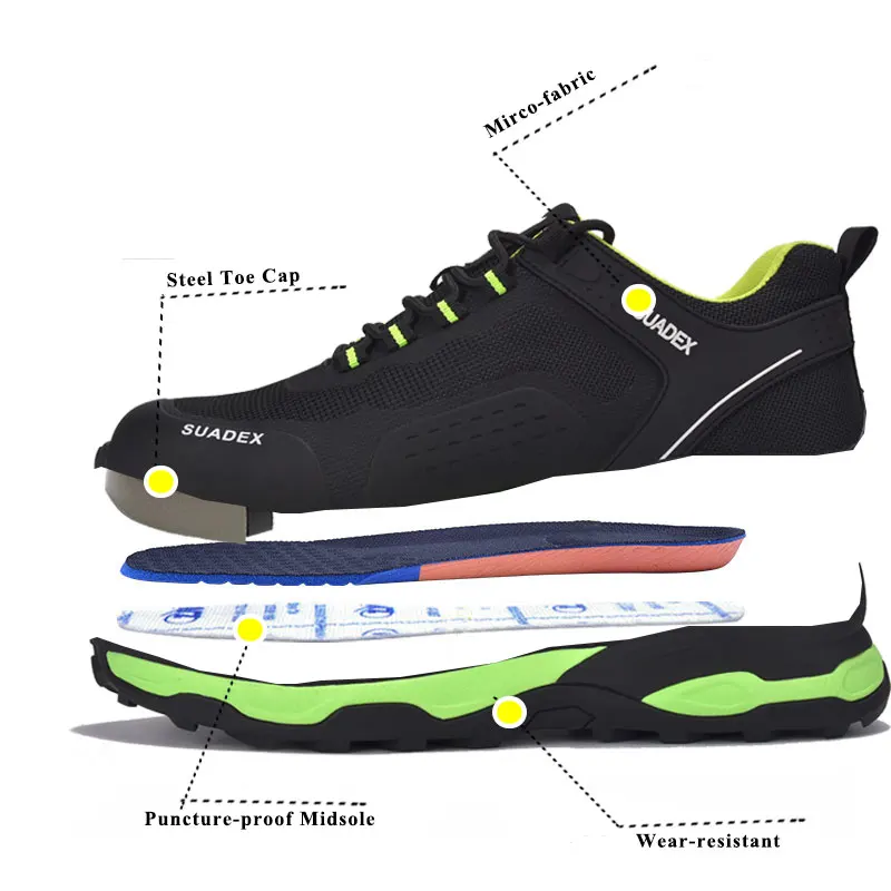 SUADEX Safety Shoes Men Anti-Smashing Steel Toe Boots Indestructible Work Sneakers Breathable Composite EUR Size 37-48 | Обувь