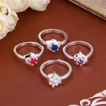 

Fashion Jewelry Blue Zircon Ring Flower Women Ring for Party Gift