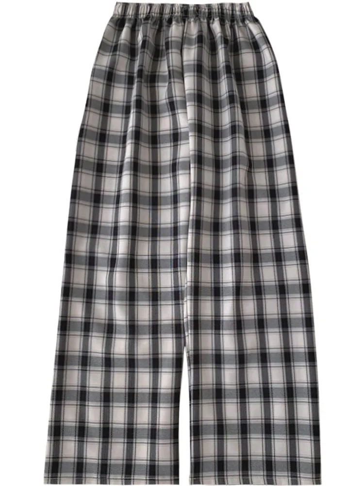 

Yeeloca Plaid Casual Pants Summer 2021 New Women's Elastic Waist Loose Trousers Korean Fashion Versatile Straight Pants