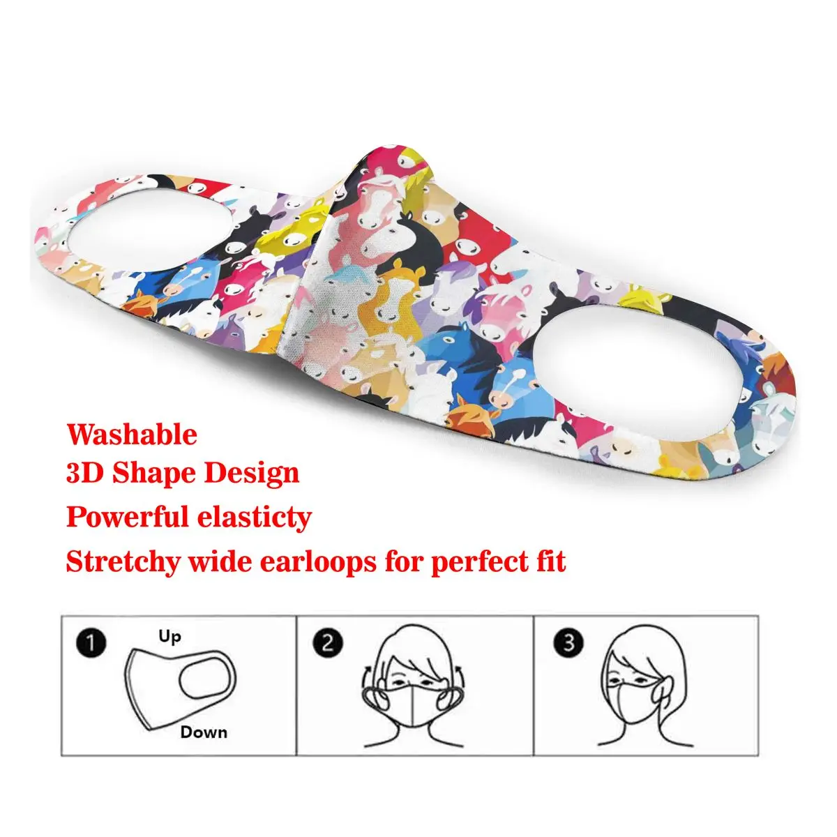 

Dust Mask Pattern With Colourful Cartoon Horses Mouth Face Mask for Adult Kids Windproof Washable Reusable